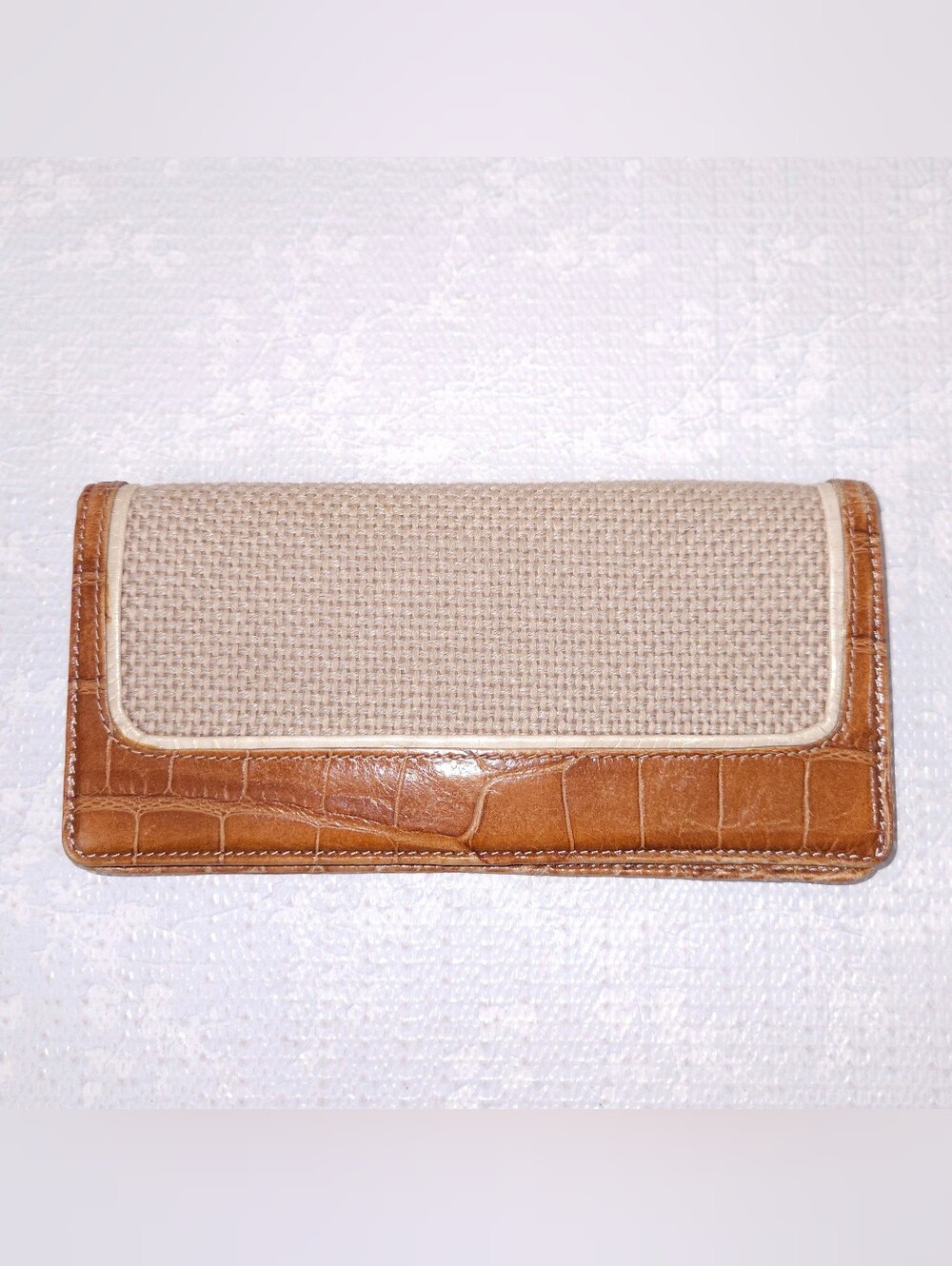 BRAHMIN Harbor Pocket Wallet Croc Embossed Leather & Raffia
